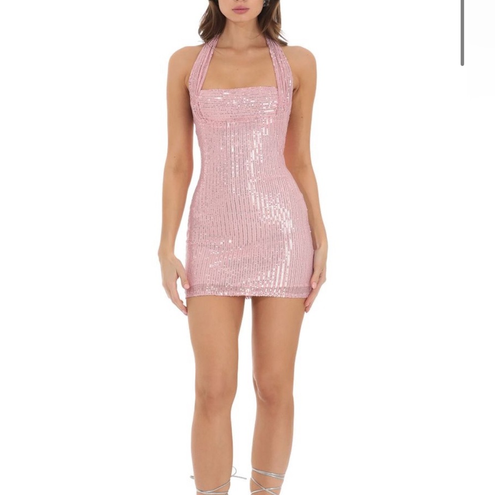 Sequin Halter Dress in Pink from Lucy in The Sky